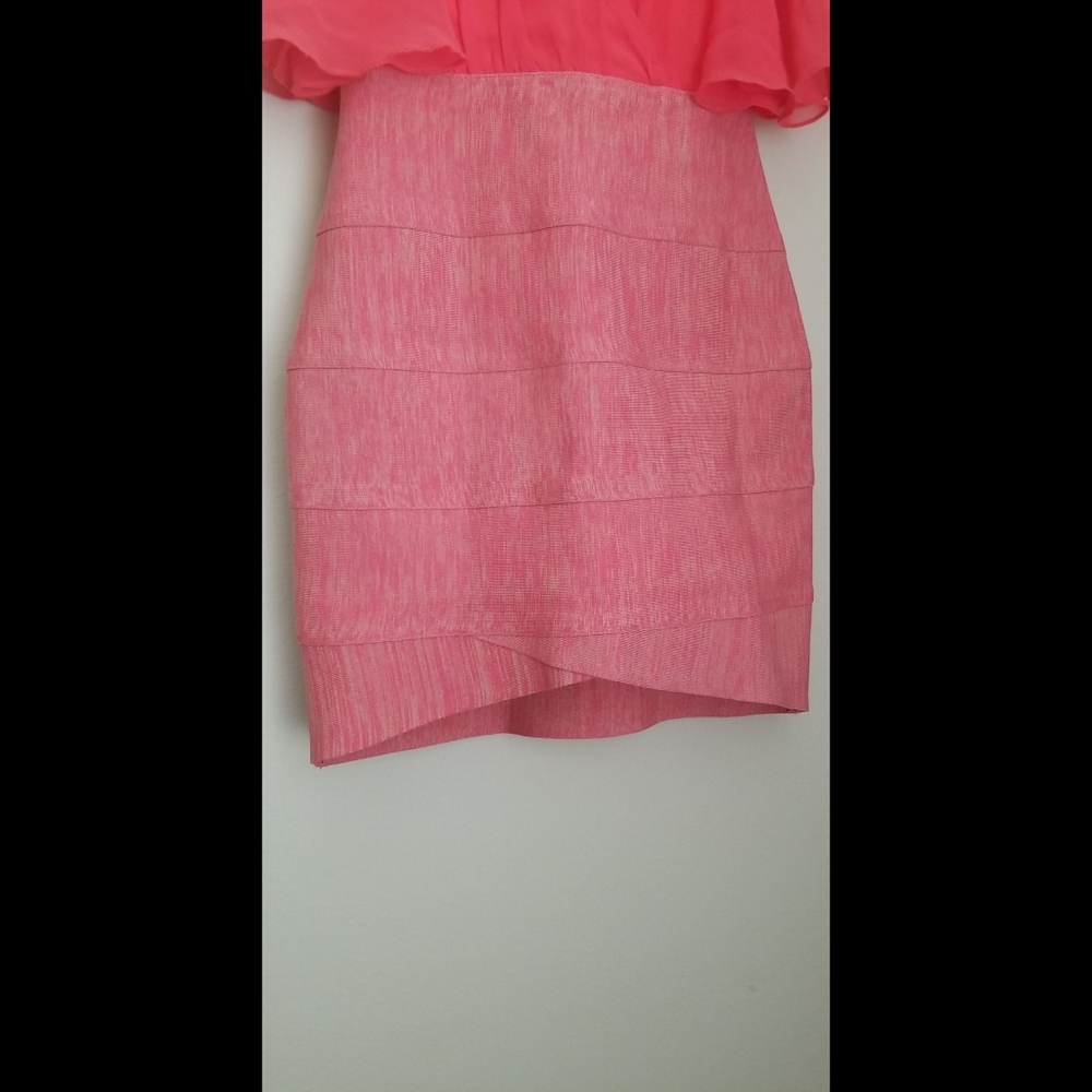 NWOT HMS CORAL RUFFLED SLEEVES TOP ELASTIC BANDAGE DRESS - Picture 11 of 15